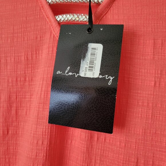 A Love Story Top NEW Coral embellished rhinestones flutter sleeve SIZE XL NWT - Picture 10 of 10